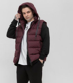 Комфортная пуховая жилетка S&ndash;XL с капюшоном бежевая Jl3_S фото