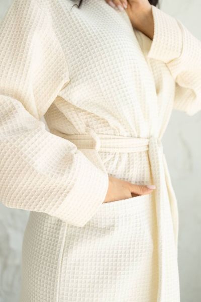 Женский вафельный халат 100% бежевый хлопок Код: 1123_S/M фото