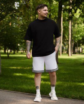 Мужской комплект футболка оверсайз и шорты из хлопка S&ndash;XXXL k27_S фото