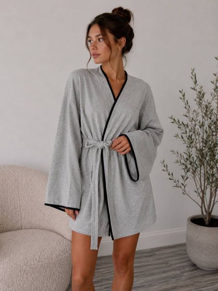 Жіночий велюровий сірий халат кімоно 100% бавовна S/M&ndash;L/XL Код: 1141__S/M фото