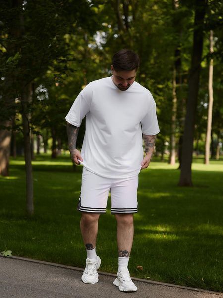 Літній білий чоловічий комплект футболка oversize та шорти бавовна k26_S фото