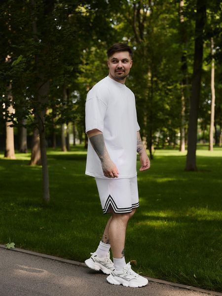 Літній білий чоловічий комплект футболка oversize та шорти бавовна k26_S фото