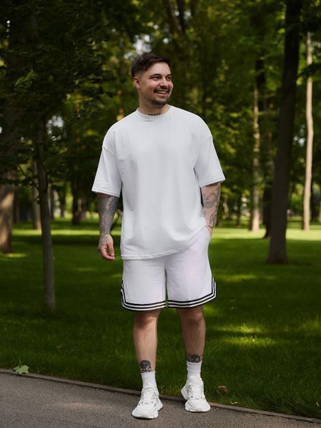 Літній білий чоловічий комплект футболка oversize та шорти бавовна k26_S фото