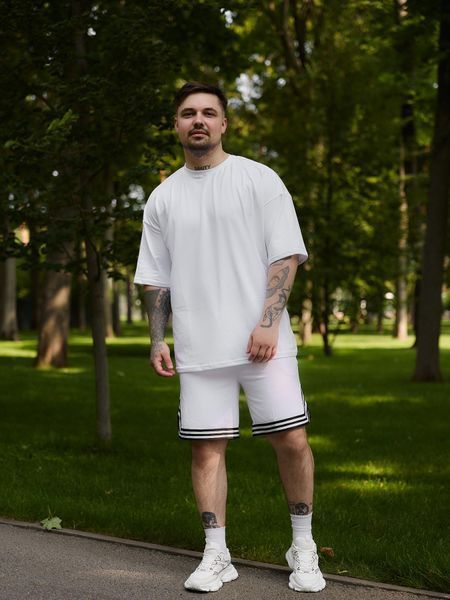 Літній білий чоловічий комплект футболка oversize та шорти бавовна k26_S фото