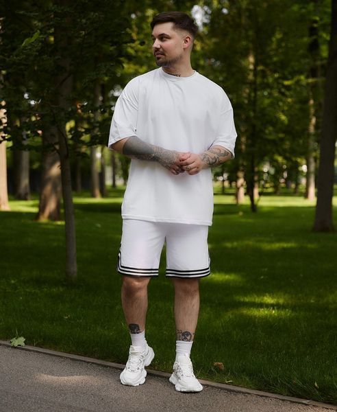 Літній білий чоловічий комплект футболка oversize та шорти бавовна k26_S фото