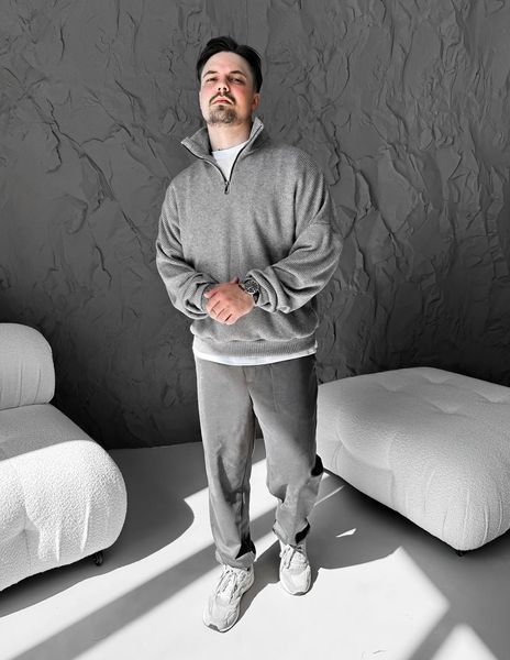 Чоловічий Светр Графіт Вільного Крою &ndash; В&rsquo;язаний із Зіп Коміром на Змійці Sz5_ S фото